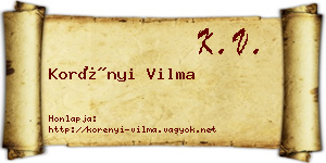 Korényi Vilma névjegykártya